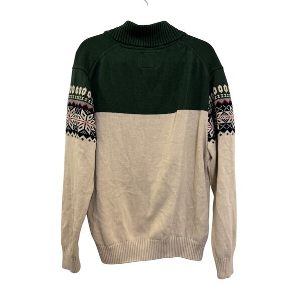 Weatherproof Vintage Holiday Sweater Mens XL Green Beige Snowflake Pullover Cott - Picture 2 of 6